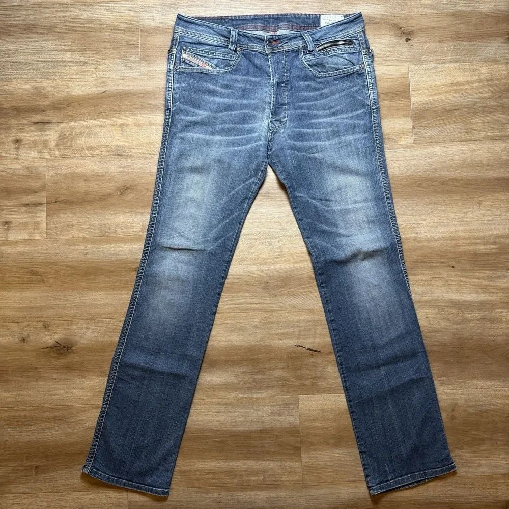 Diesel Paddom Jeans Men 33x32 Blue Straight Leg Stretch Made in Italy Fade 0R80Z